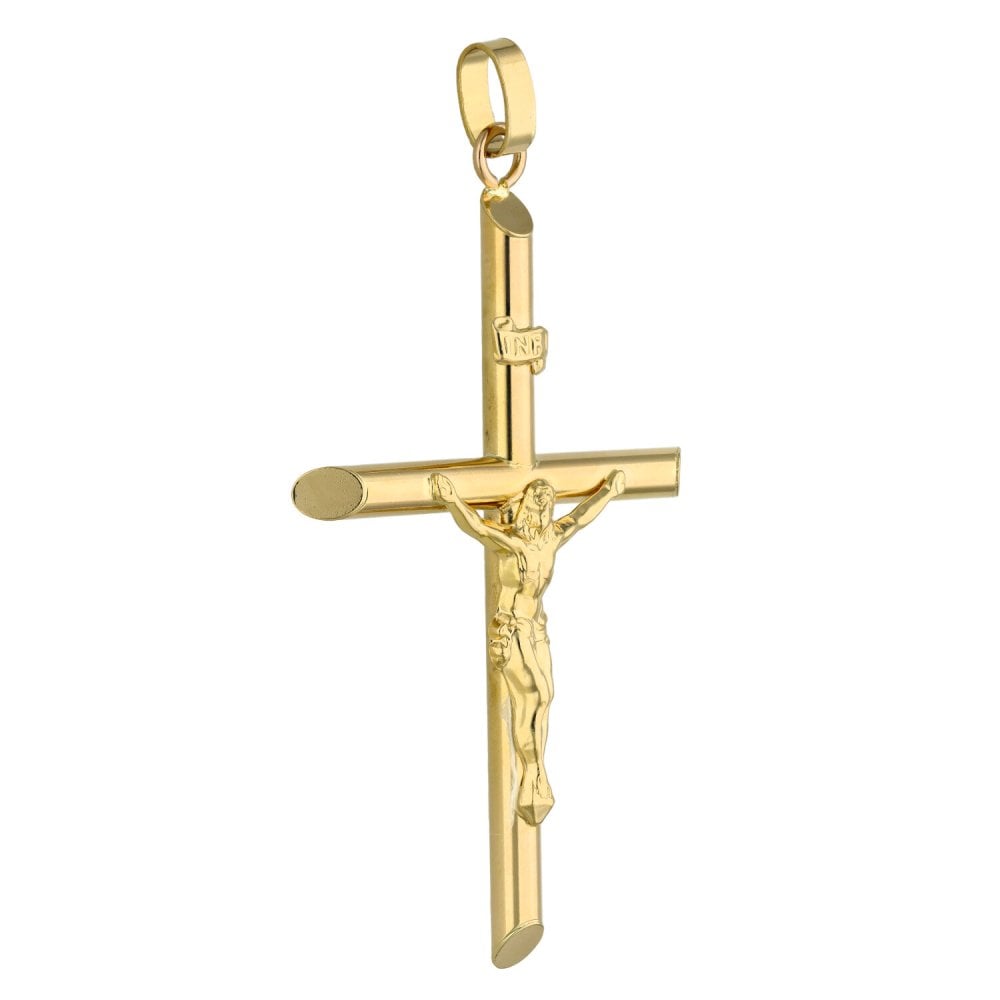 9ct Yellow Gold Large Tube Crucifix Pendant - 4.7g