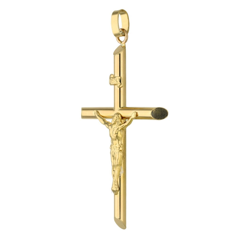9ct Yellow Gold Large Tube Crucifix Pendant - 4.7g