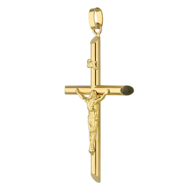 9ct Yellow Gold Large Tube Crucifix Pendant - 4.7g