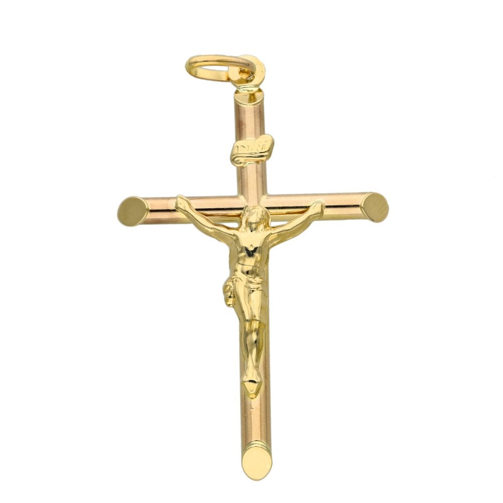 9ct Yellow Gold Tube Crucifix Pendant - 2.1g