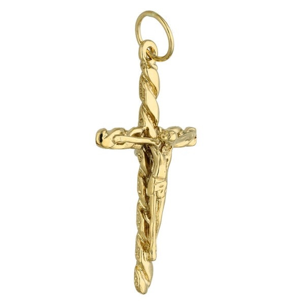 9ct Yellow Gold Twist Crucifix Pendant - 5.7g