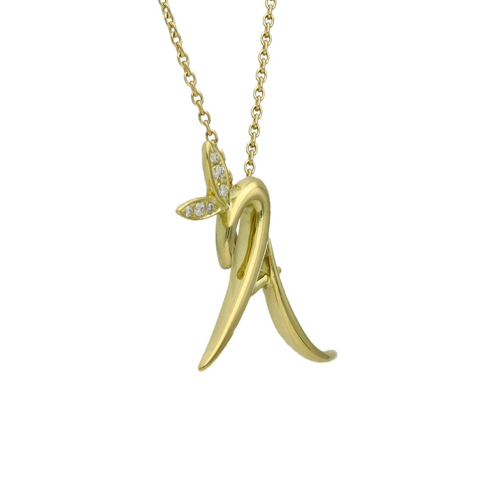 Ladies 18ct Yellow Gold Diamond Set Initial A & 20" Chain
