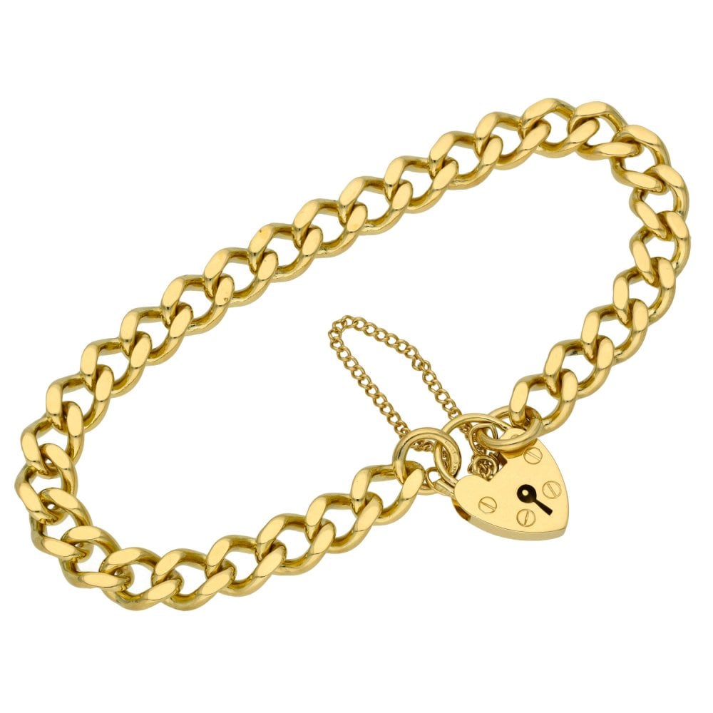 Ladies 9ct Yellow Gold Curb Bracelet With Padlock - 25.2g