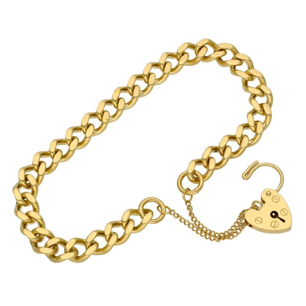 Ladies 9ct Yellow Gold Curb Bracelet With Padlock - 25.2g