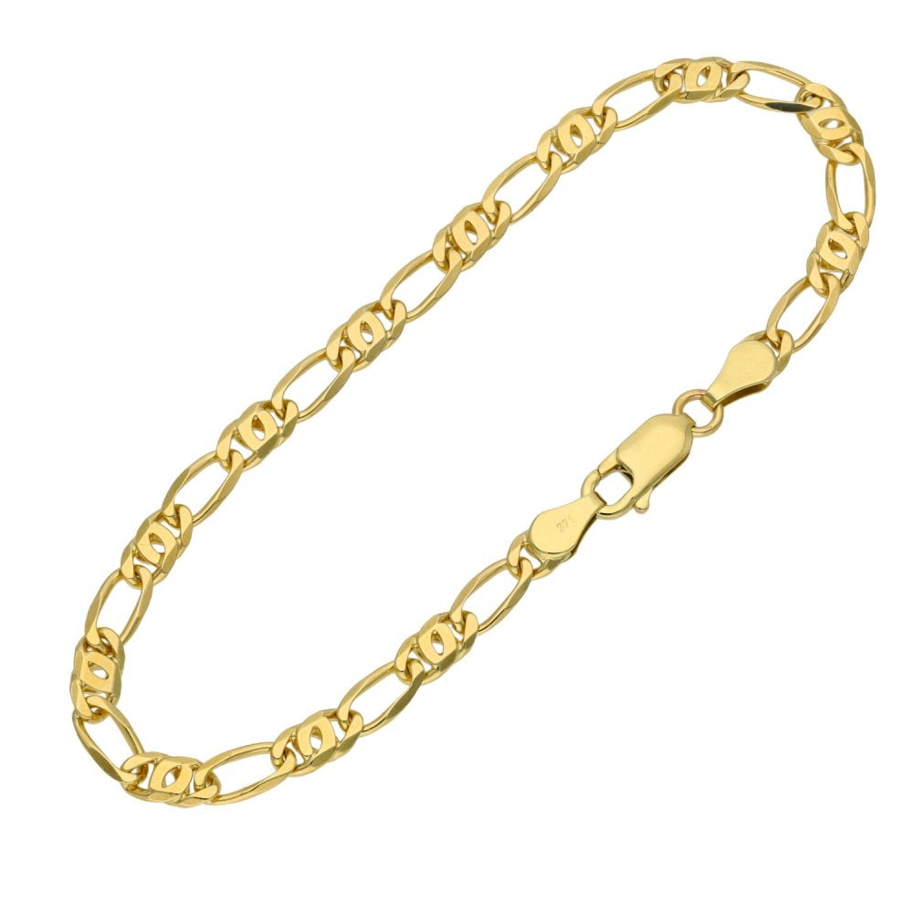 Ladies 9ct Yellow Gold 7" Anchor & Figaro Bracelet - 4.9g
