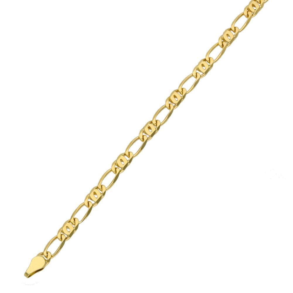 Ladies 9ct Yellow Gold 7" Anchor & Figaro Bracelet - 4.9g
