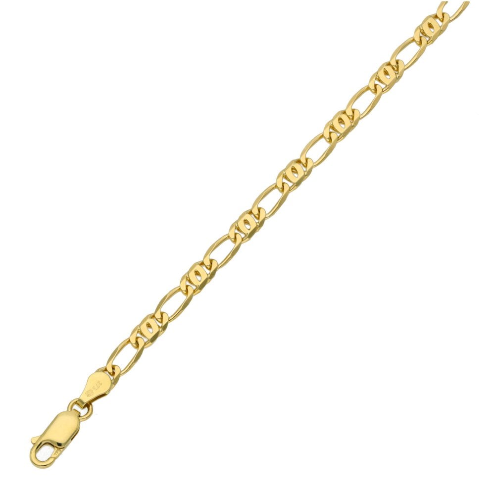 Ladies 9ct Yellow Gold 7" Anchor & Figaro Bracelet - 4.9g