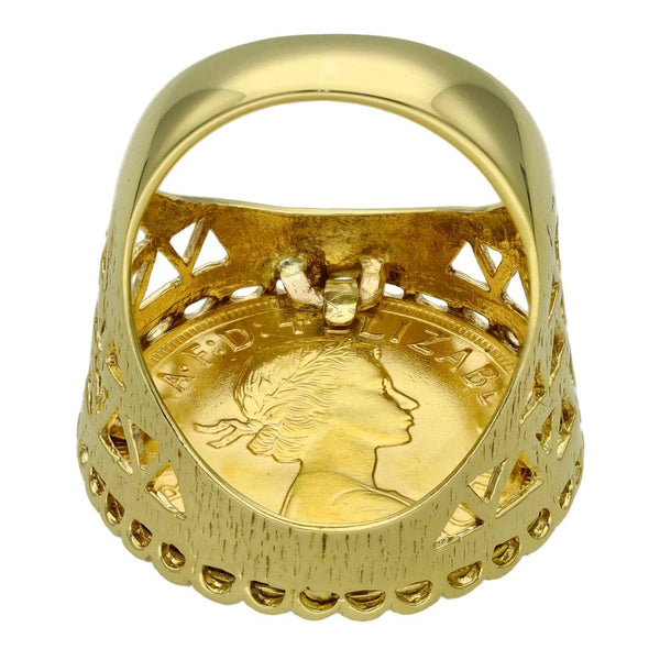1965 Yellow Gold Full Sovereign Coin Mounted Ring - 14.5g