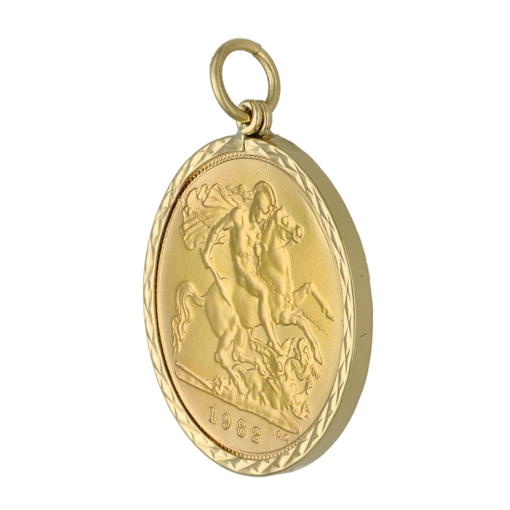 1982 Yellow Gold Half Sovereign Mounted Coin Pendant - 4.5g