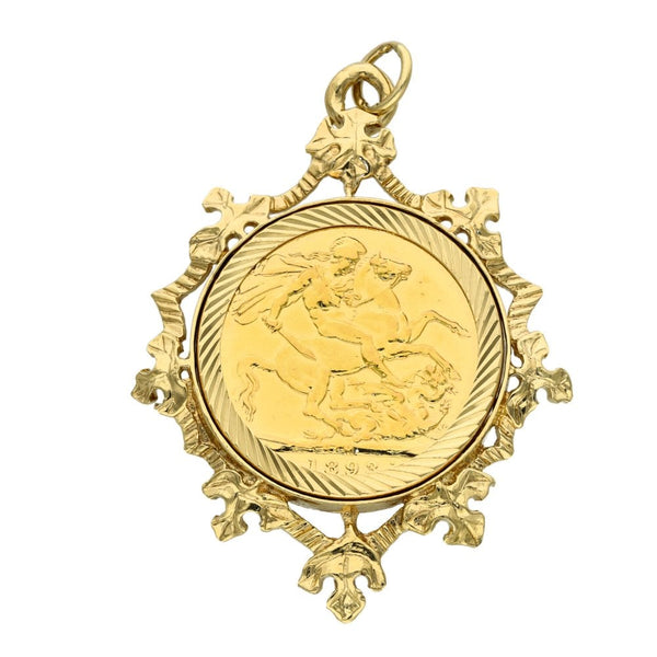 1893 Yellow Gold Full Sovereign Coin Mounted Pendant - 12.6g