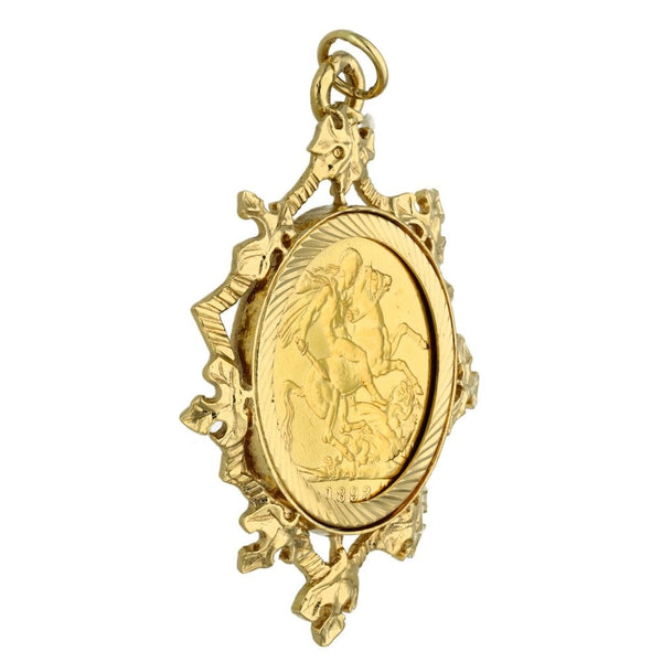 1893 Yellow Gold Full Sovereign Coin Mounted Pendant - 12.6g