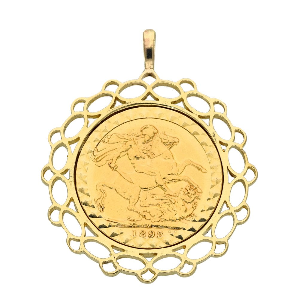 1898 Yellow Gold Full Sovereign Coin Mounted Pendant - 13.3g