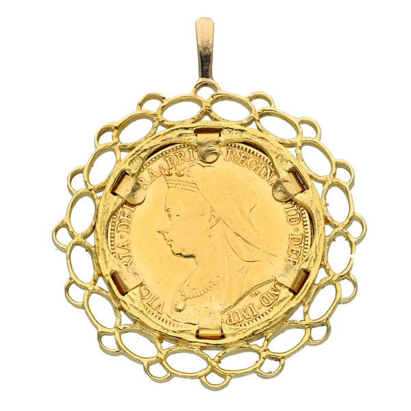 1898 Yellow Gold Full Sovereign Coin Mounted Pendant - 13.3g
