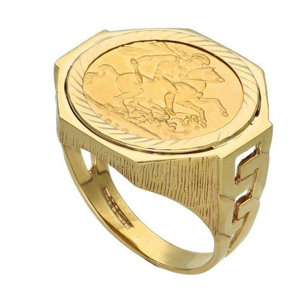1912 Yellow Gold Full Sovereign Coin Mounted Ring - Z+1