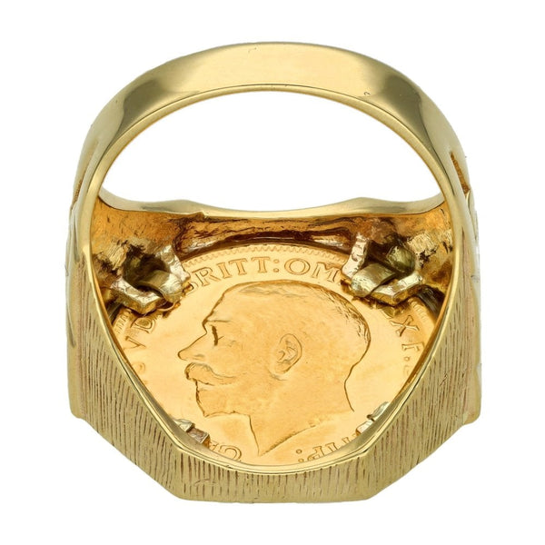 1912 Yellow Gold Full Sovereign Coin Mounted Ring - Z+1