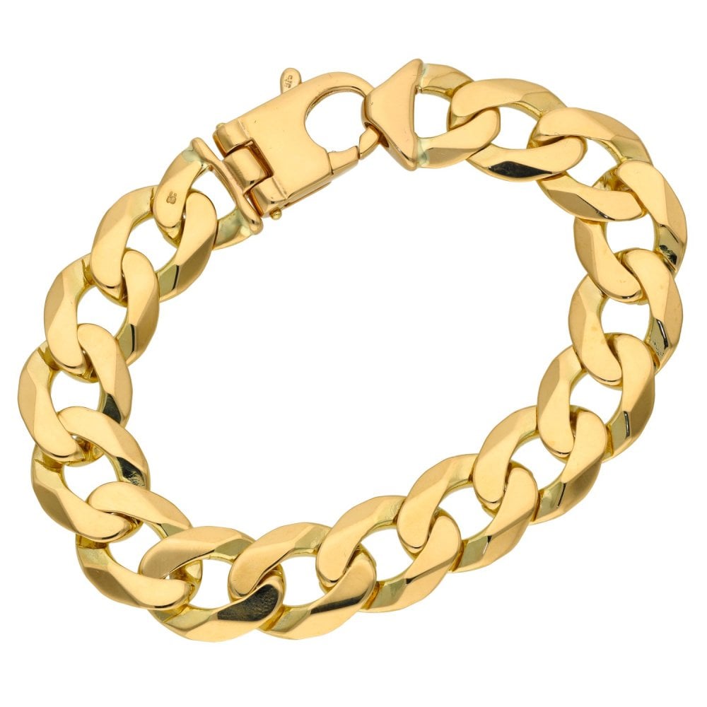 9ct Yellow Gold 9" Heavy Mens Curb Bracelet - 65.1g