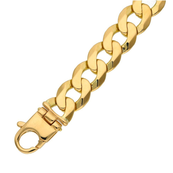 9ct Yellow Gold 9" Heavy Mens Curb Bracelet - 65.1g