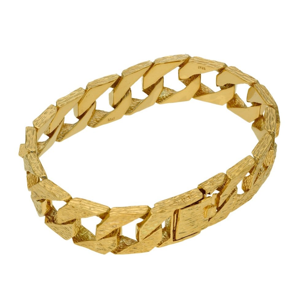 9ct Yellow Gold Bark Finish Heavy Curb Bracelet 8" - 51.1g