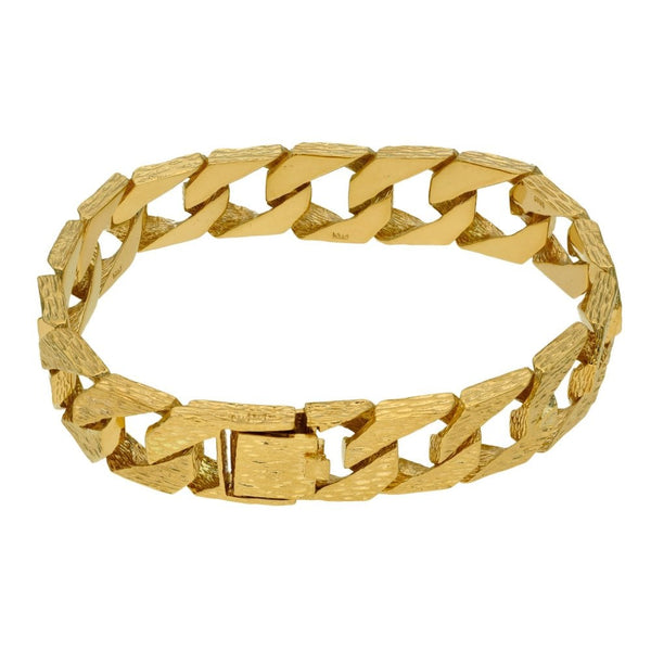9ct Yellow Gold Bark Finish Heavy Curb Bracelet 8" - 51.1g