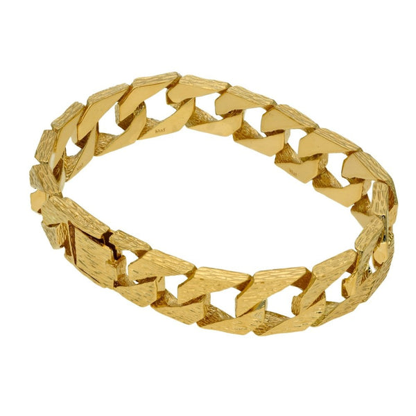9ct Yellow Gold Bark Finish Heavy Curb Bracelet 8" - 51.1g