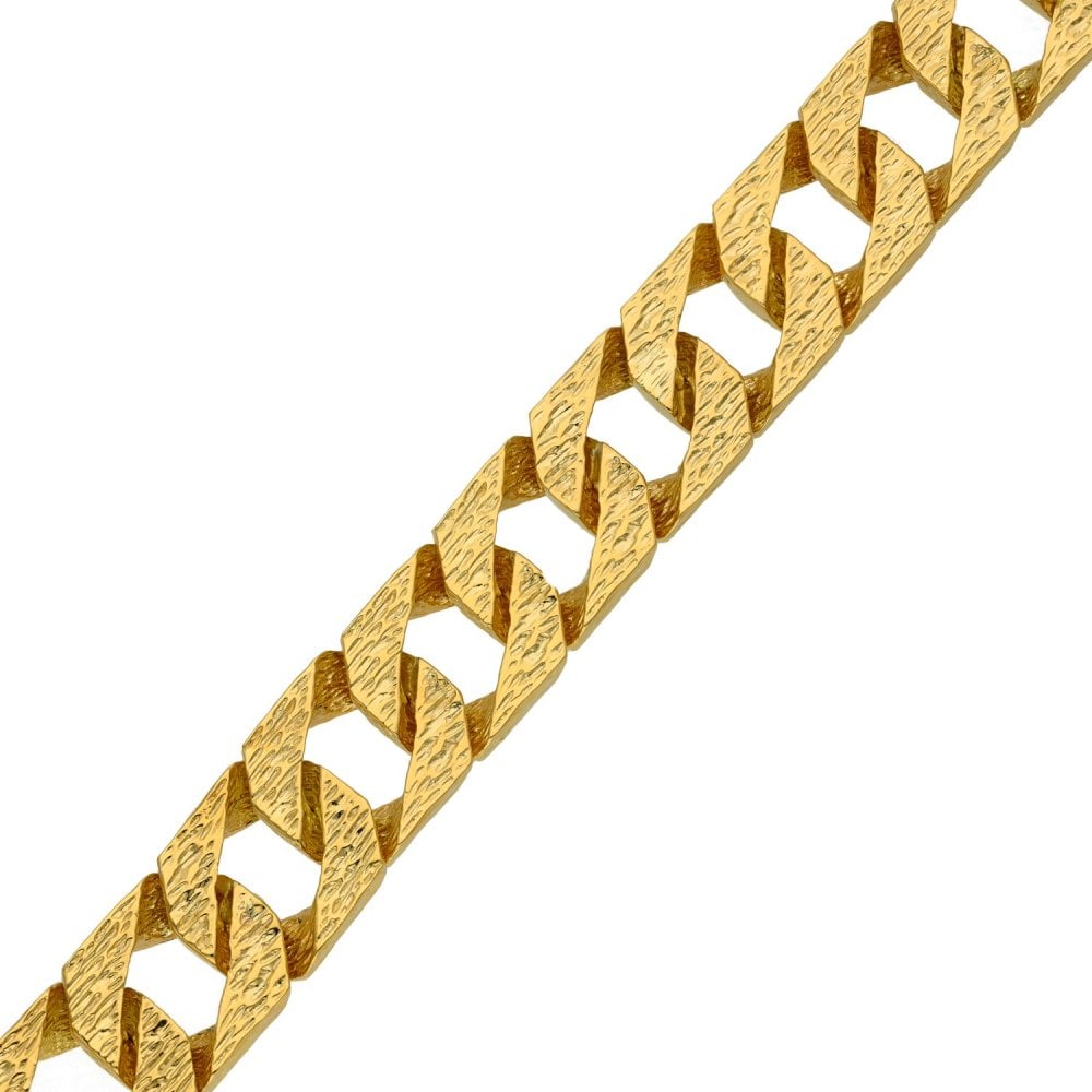 9ct Yellow Gold Bark Finish Heavy Curb Bracelet 8" - 51.1g