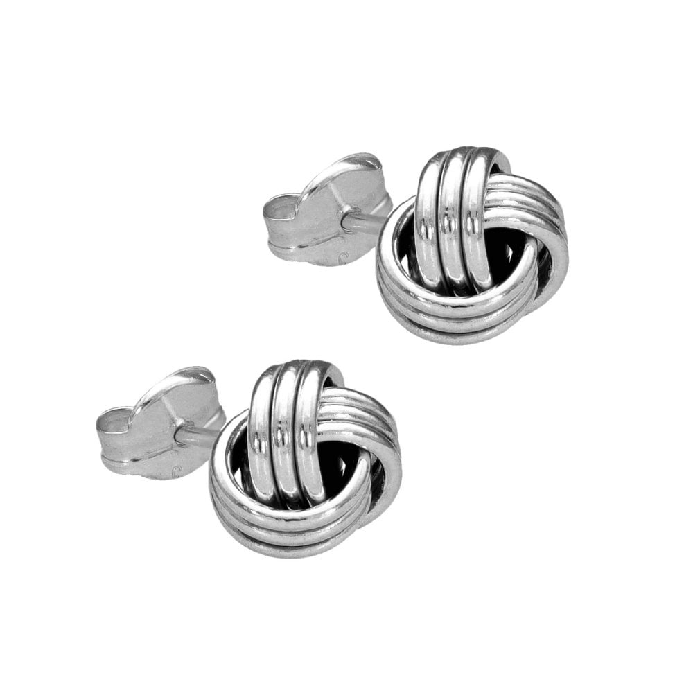 Ladies 9ct White Gold Woolmark Knot Stud Earrings