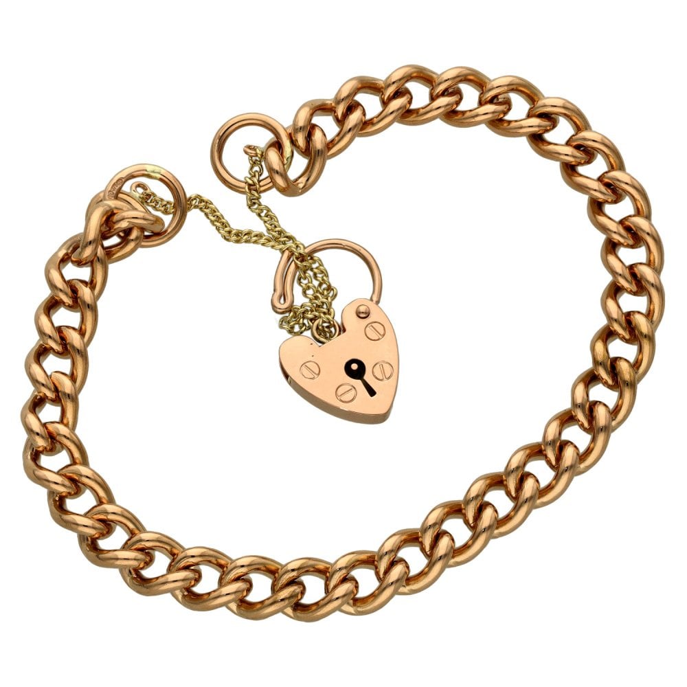 Ladies 9ct Rose Gold Curb Bracelet With Padlock - 26.7g