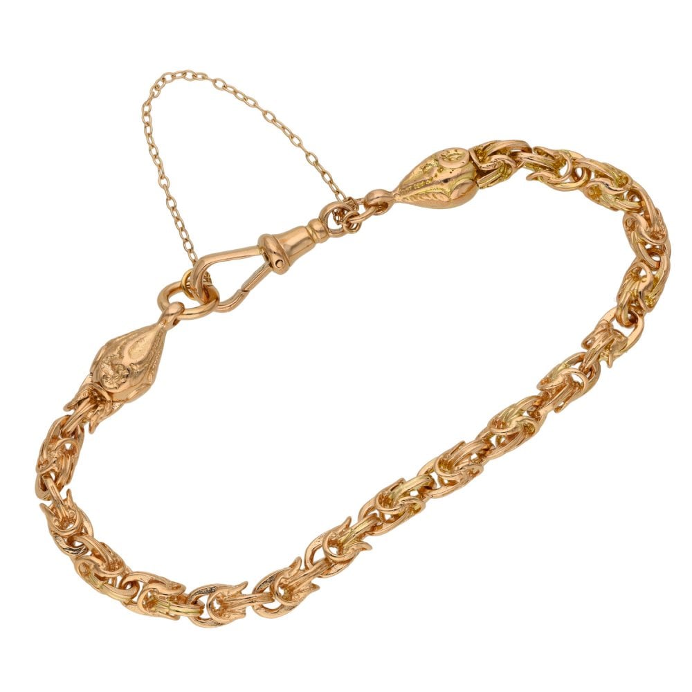 Ladies 9ct Rose Gold 8" Byzantine Bracelet - 23.9g