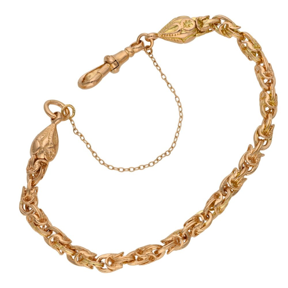 Ladies 9ct Rose Gold 8" Byzantine Bracelet - 23.9g