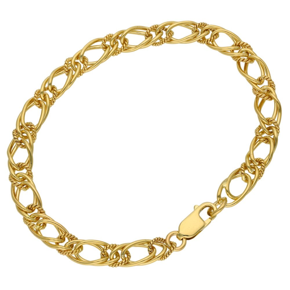 9ct Yellow Gold 8.5" Double Twist Curb Bracelet - 14.2g