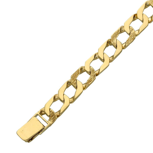 9ct Yellow Gold Bark & Plain Effect Curb Bracelet - 9.5"