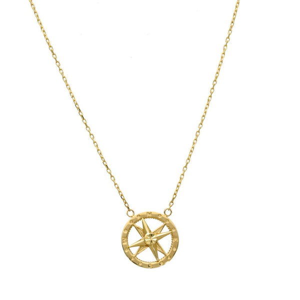 9ct Yellow Gold Compass Pendant & 16"/18" Trace Chain