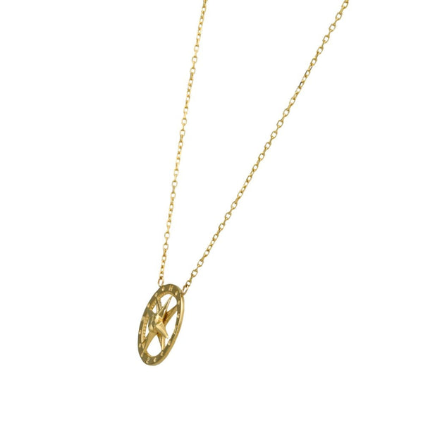 9ct Yellow Gold Compass Pendant & 16"/18" Trace Chain