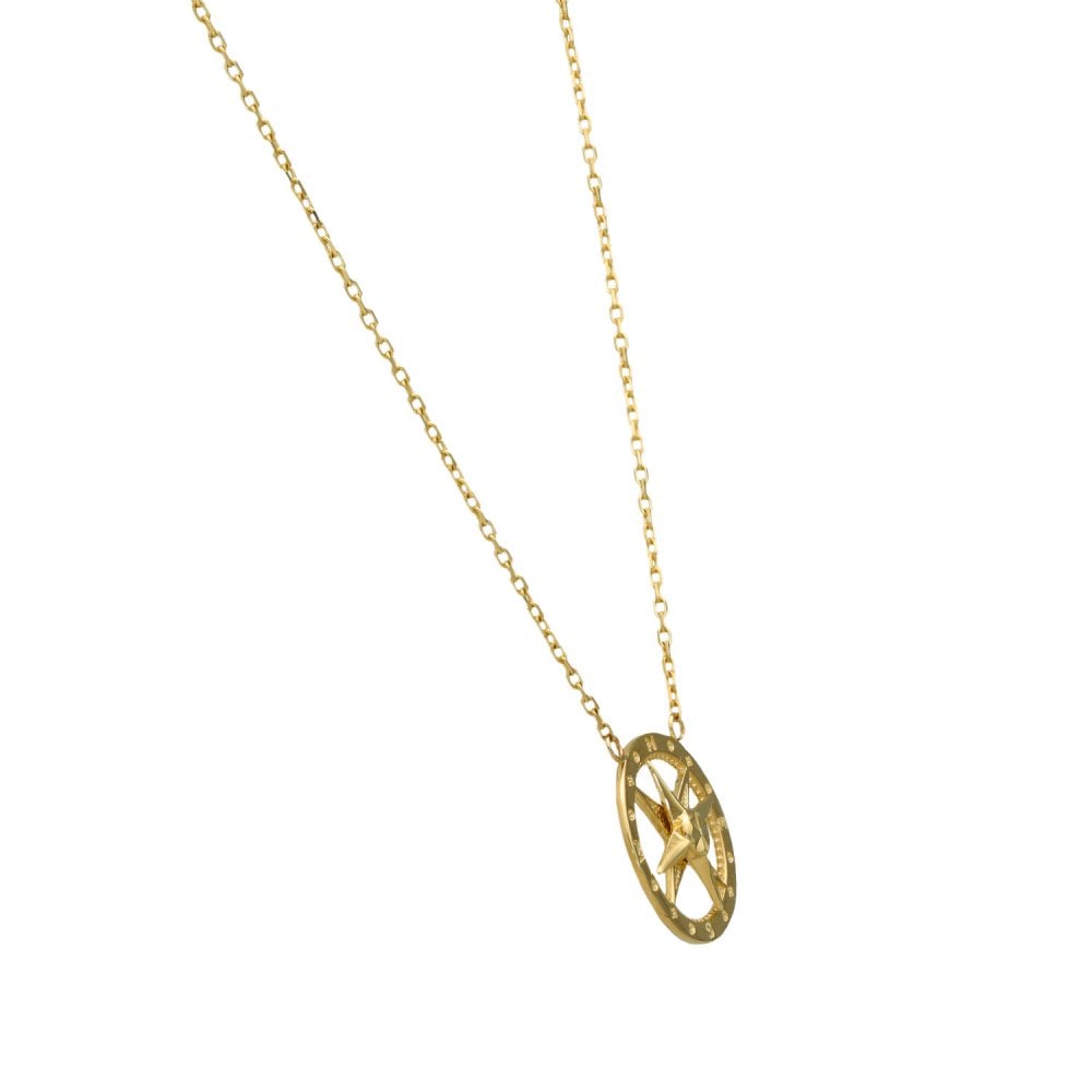 9ct Yellow Gold Compass Pendant & 16"/18" Trace Chain