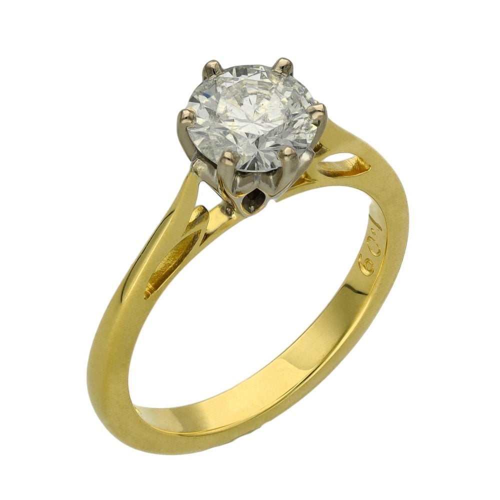Ladies 18ct Yellow Gold Certified Diamond Engagement Ring