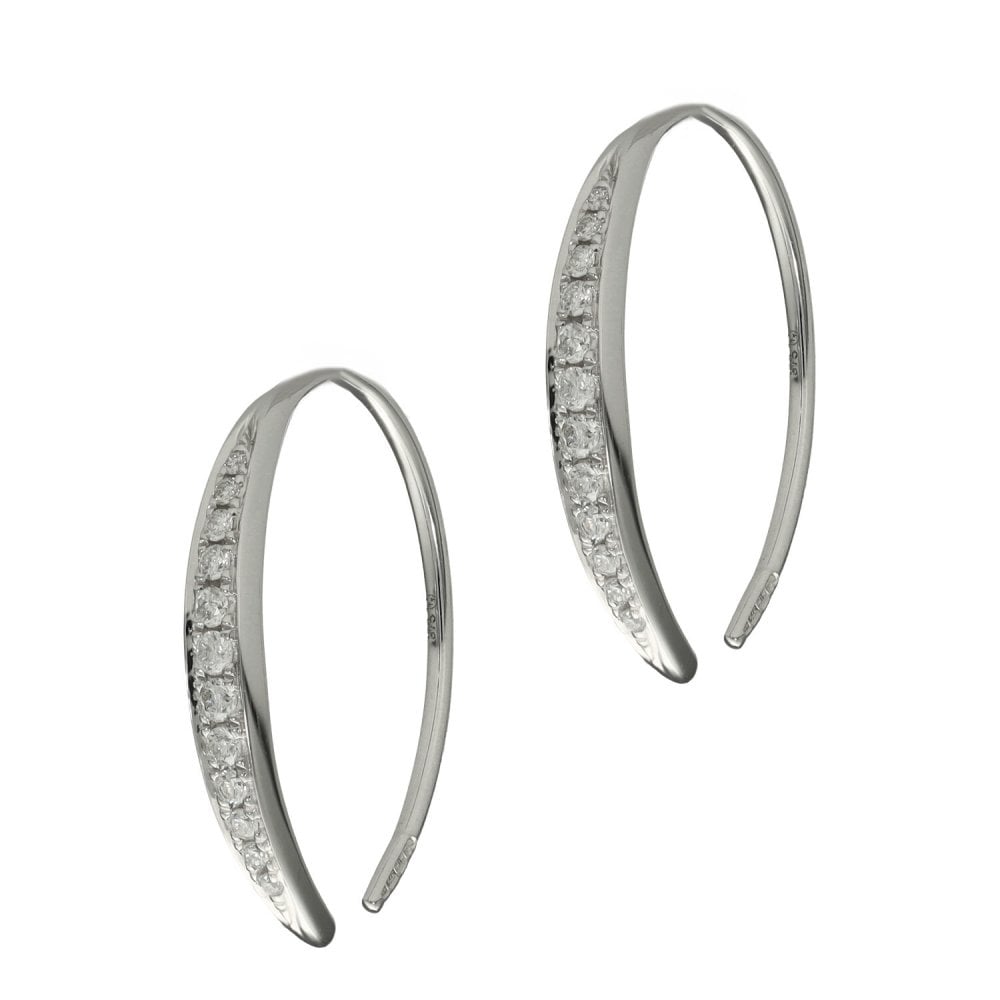 Ladies 9ct White Gold Diamond Set Thread Hook Earrings