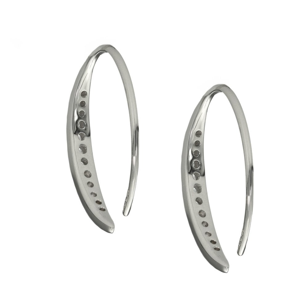 Ladies 9ct White Gold Diamond Set Thread Hook Earrings