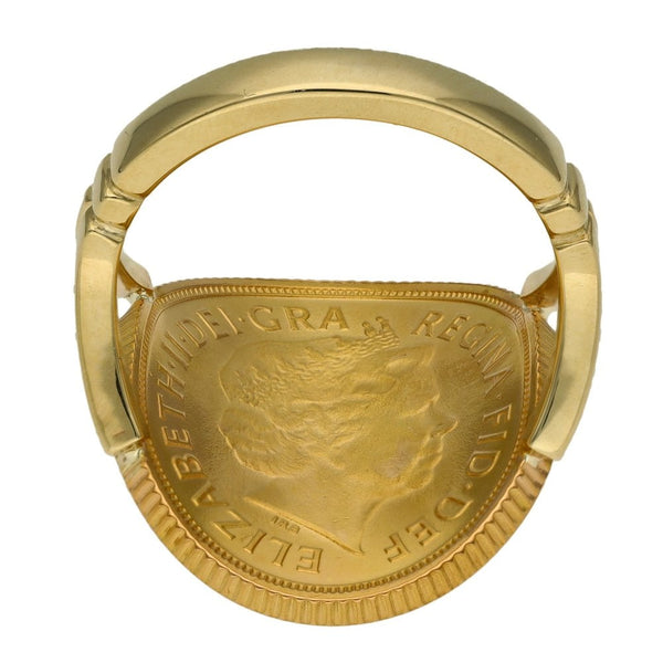 2013 Yellow Gold Full Sovereign Coin Bent Over Ring