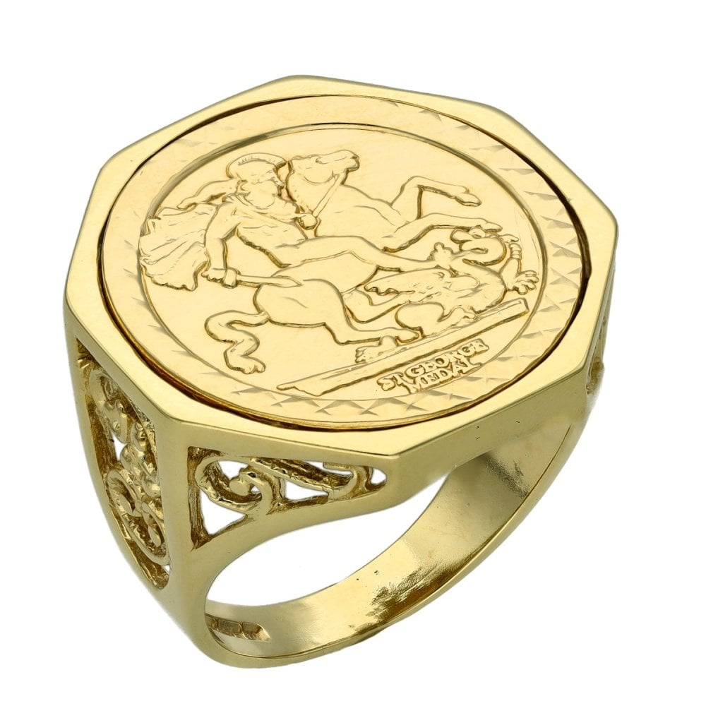 9ct Yellow Gold St. George Mounted Coin Ring - Size Q