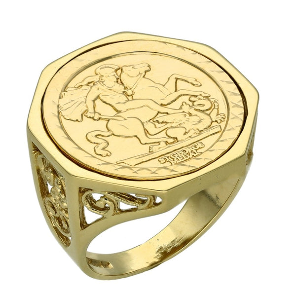 9ct Yellow Gold St. George Mounted Coin Ring - Size Q