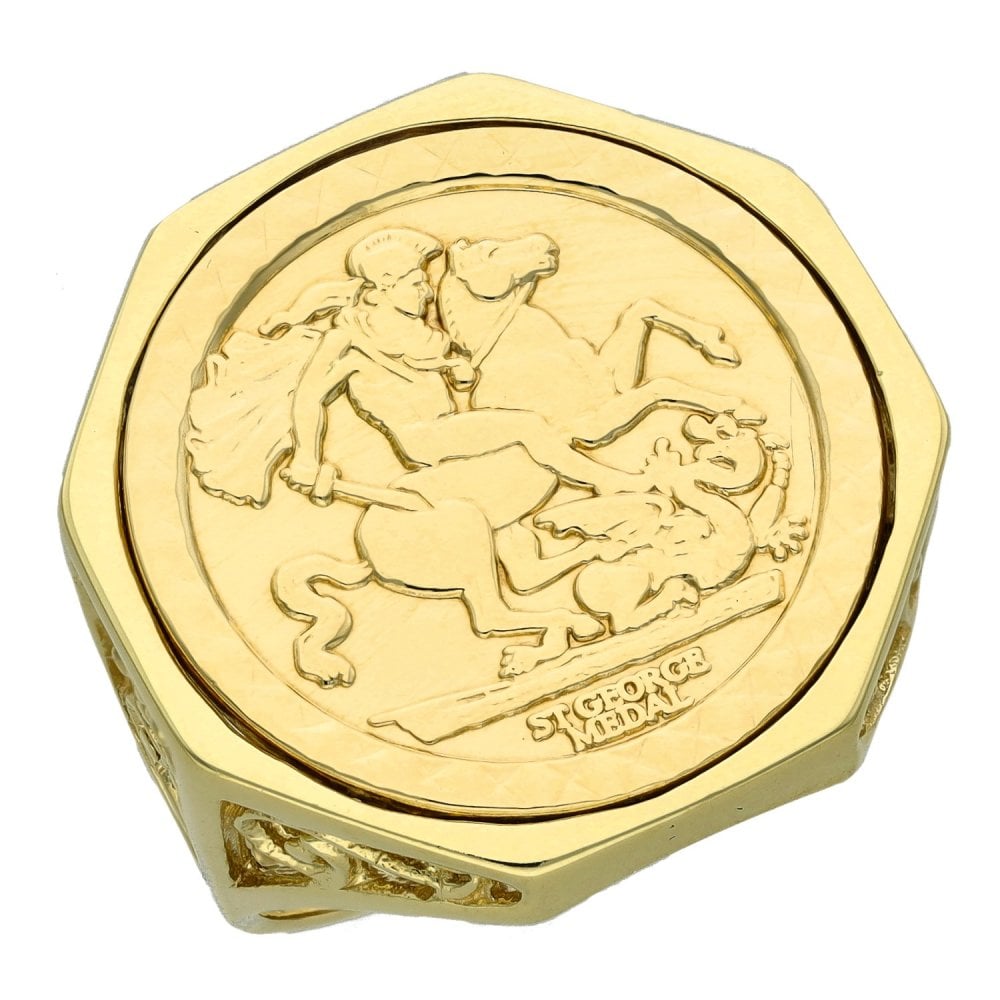 9ct Yellow Gold St. George Mounted Coin Ring - Size Q
