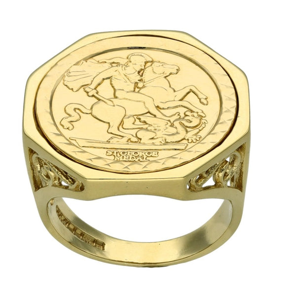 9ct Yellow Gold St. George Mounted Coin Ring - Size Q