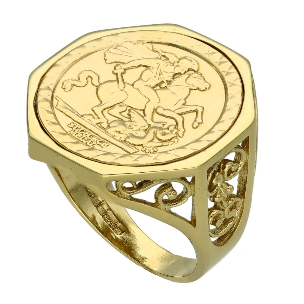 9ct Yellow Gold St. George Mounted Coin Ring - Size Q