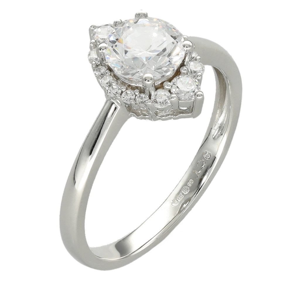 Ladies White Gold Cubic Zirconia Marquise Shape Cluster Ring