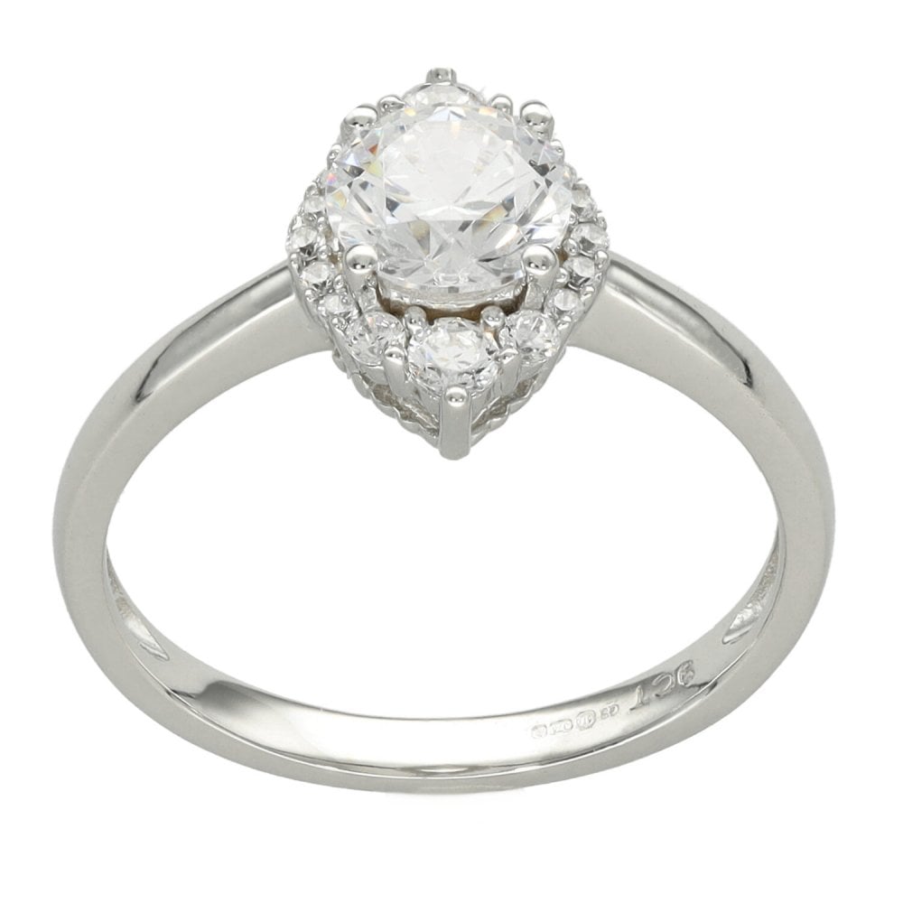 Ladies White Gold Cubic Zirconia Marquise Shape Cluster Ring
