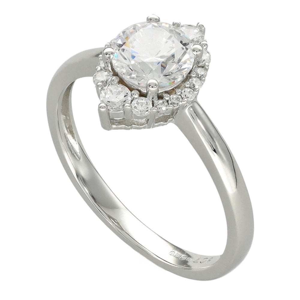 Ladies White Gold Cubic Zirconia Marquise Shape Cluster Ring