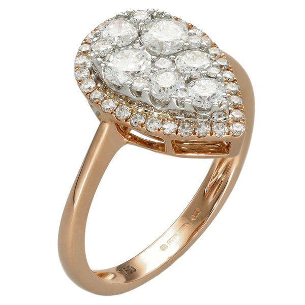 Ladies 18ct Rose Gold Pear Shape Diamond Cluster Ring - 1.03ct