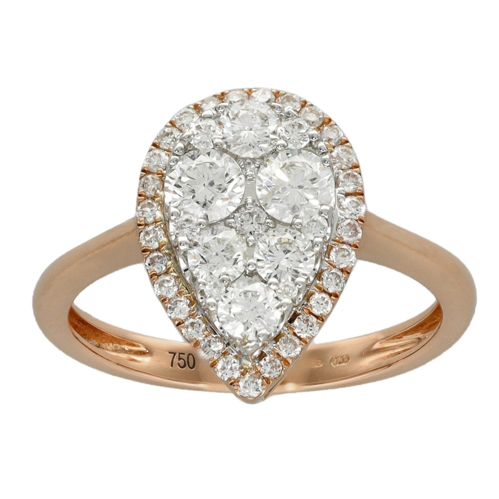 Ladies 18ct Rose Gold Pear Shape Diamond Cluster Ring - 1.03ct