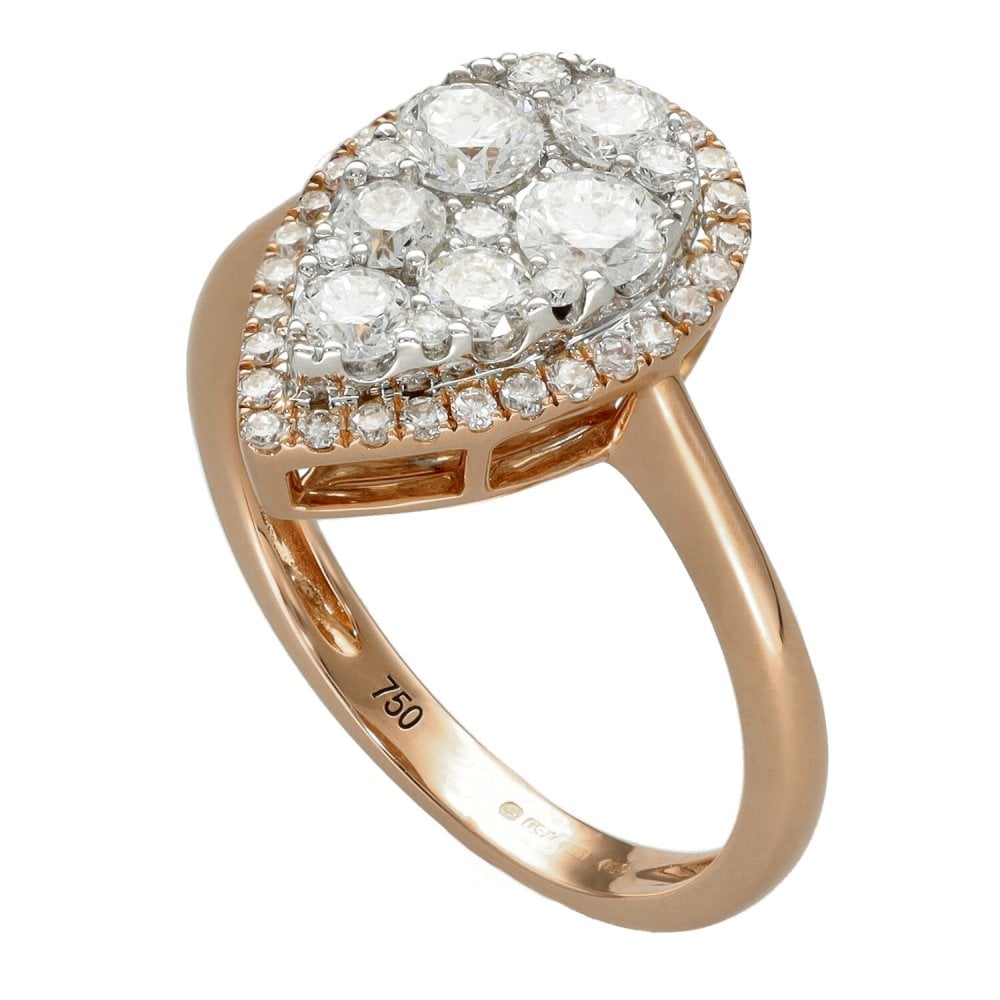 Ladies 18ct Rose Gold Pear Shape Diamond Cluster Ring - 1.03ct