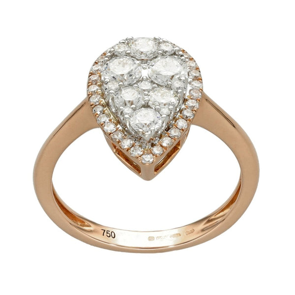 Ladies 18ct Rose Gold Pear Shape Diamond Cluster Ring - 1.03ct